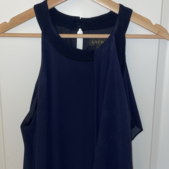 Beautiful mother of the bride navy dress with chiffon overlay. Sz12 - Picture 1 of 8